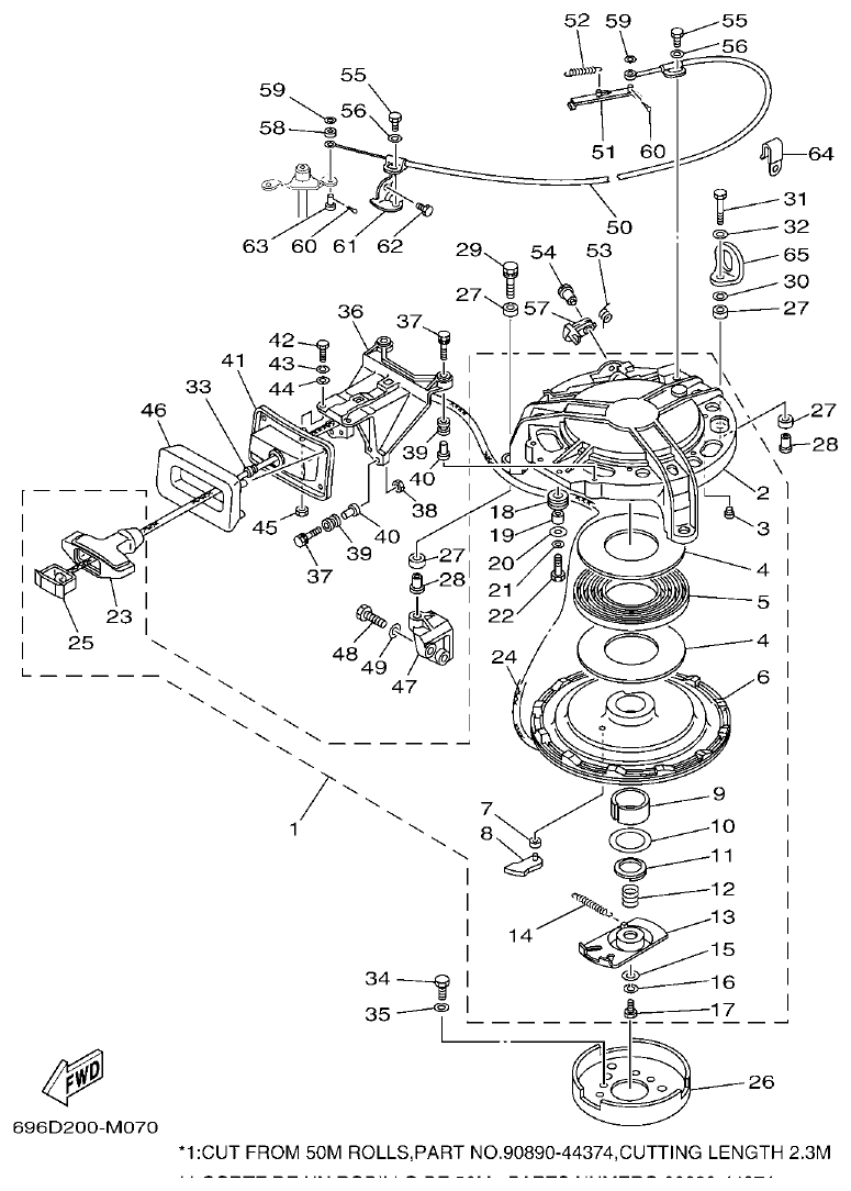Yamaha E48C, E55C, 55B, E48CMH, E55CMH STARTER parts diagram